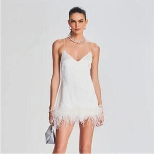 Retrofete White Feather Hem Mini Dress